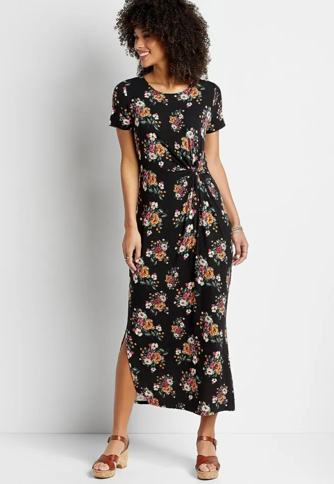 247 Black Floral Front Knot Maxi Dress Women Maurices Dresses and Jumpsuits