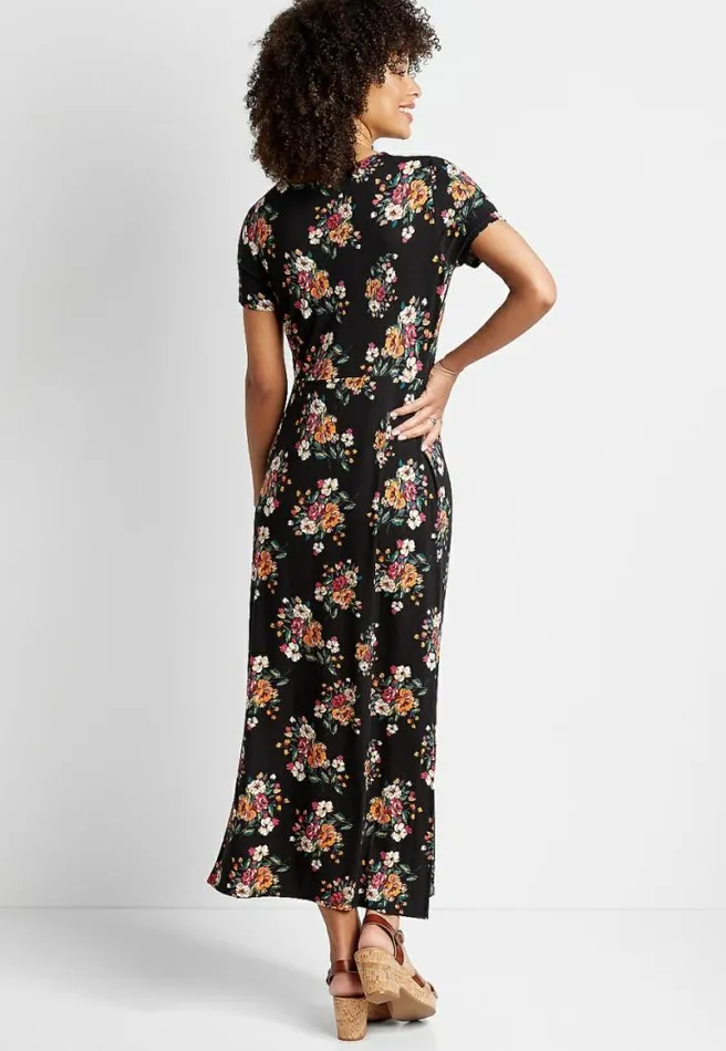 247 Black Floral Front Knot Maxi Dress Women Maurices Dresses and Jumpsuits
