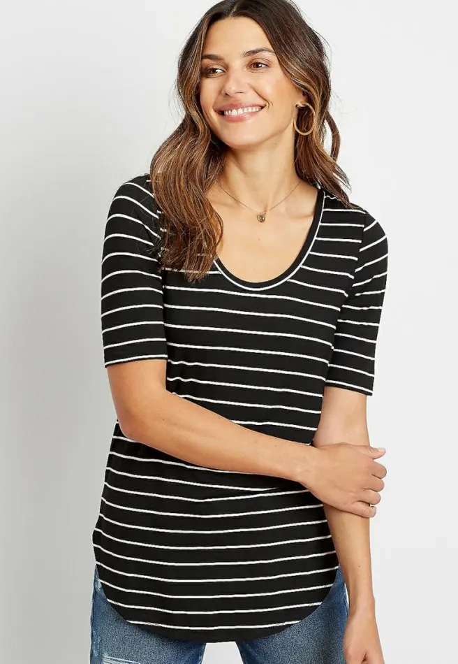 247 Black Striped Flawless Tee Women Maurices Tops