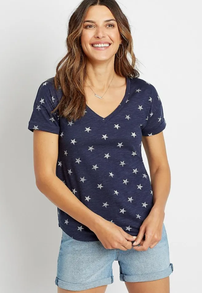 247 Blue Star Drop Shoulder Classic Tee Women Maurices Tops