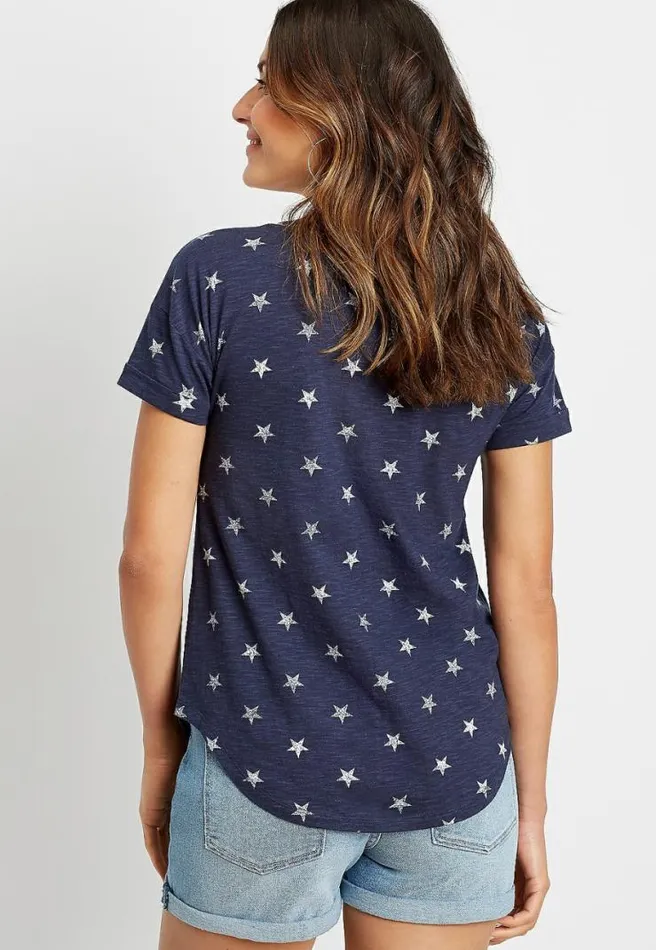 247 Blue Star Drop Shoulder Classic Tee Women Maurices Tops