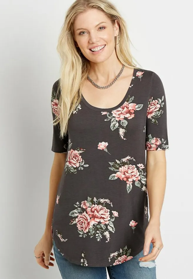 247 Gray Floral Flawless Tee Women Maurices Tops