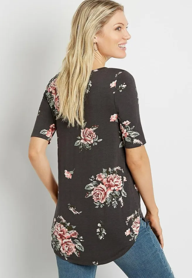 247 Gray Floral Flawless Tee Women Maurices Tops