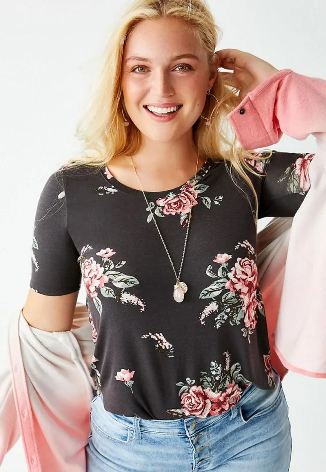247 Gray Floral Flawless Tee Women Maurices Tops