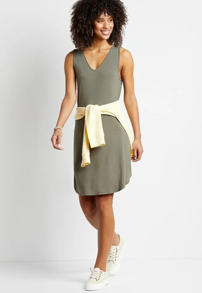 247 Olive Double V Neck Shift Dress Women Maurices Dresses and Jumpsuits