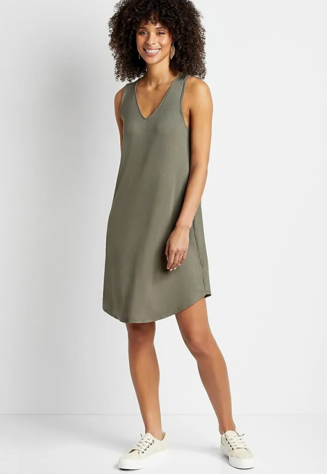 247 Olive Double V Neck Shift Dress Women Maurices Dresses and Jumpsuits