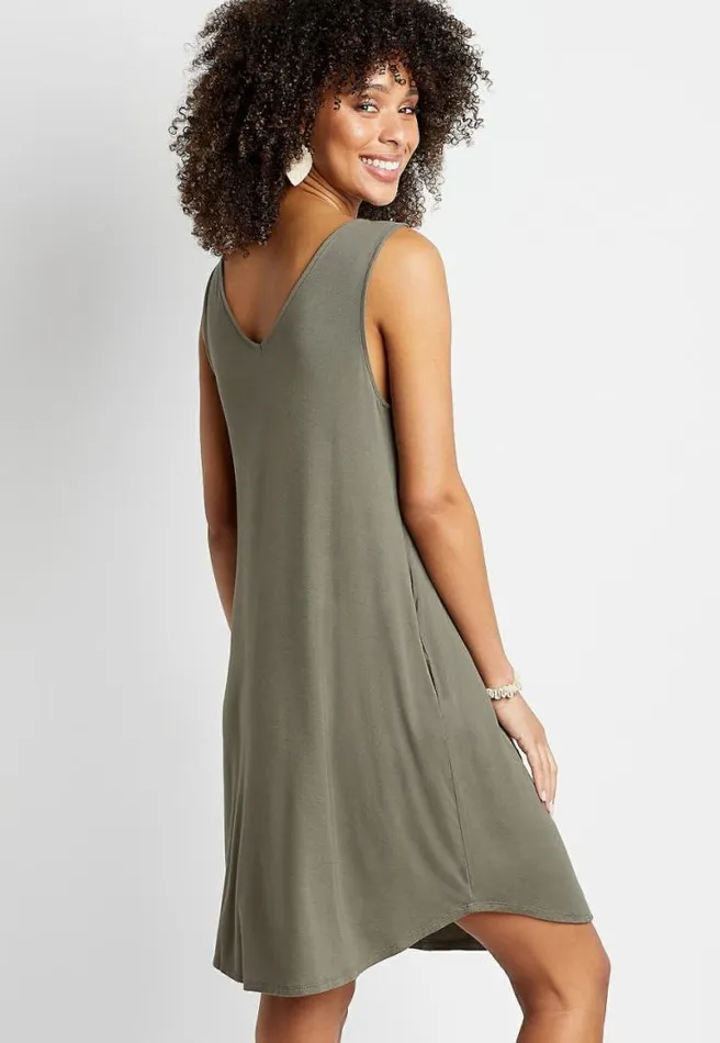247 Olive Double V Neck Shift Dress Women Maurices Dresses and Jumpsuits