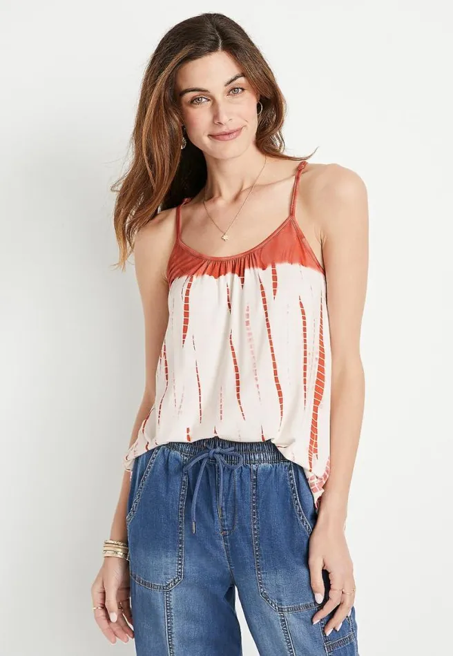247 Orange Tie Dye Strappy Back Tank Top Women Maurices Tops