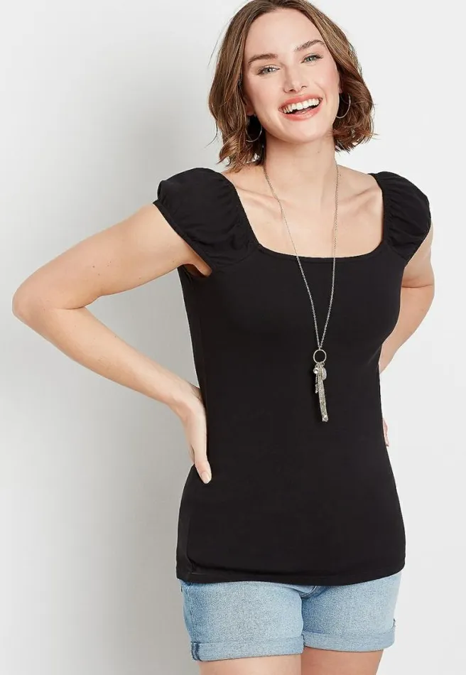 247 Solid Short Capped Sleeve Tee Women Maurices Tops