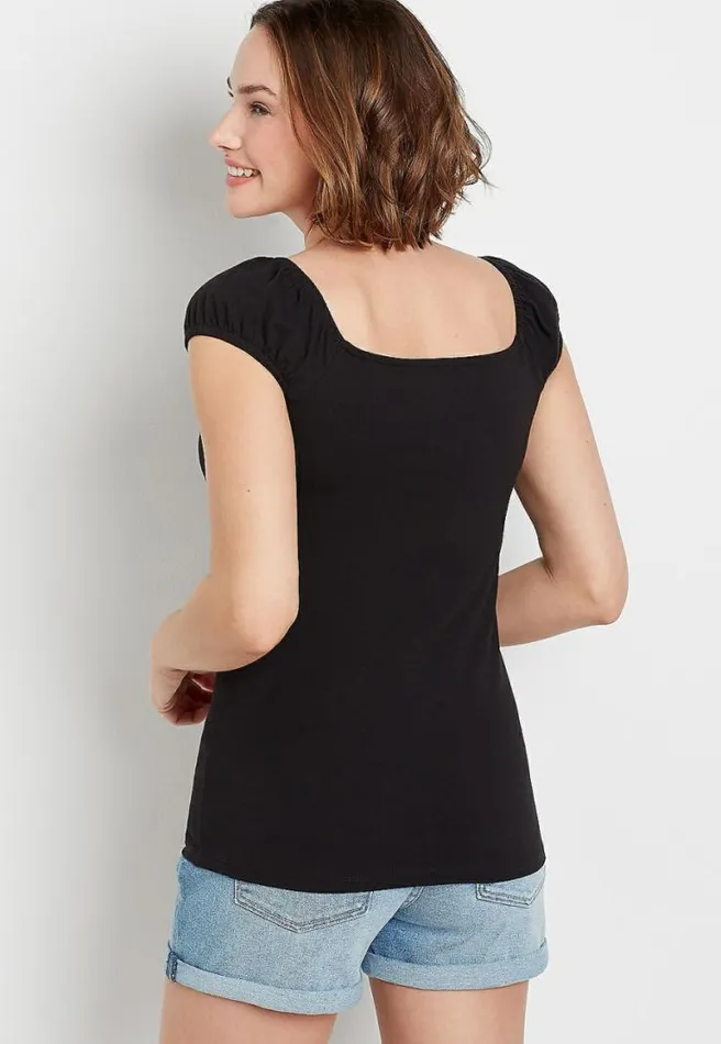 247 Solid Short Capped Sleeve Tee Women Maurices Tops