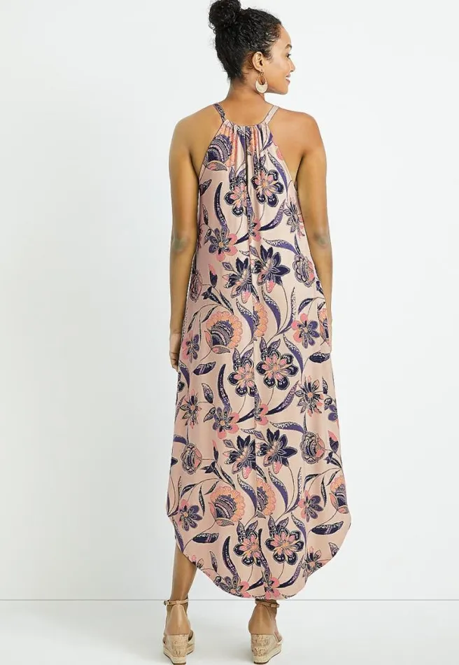 247 Tan Floral Halter Neck Maxi Dress Women Maurices Dresses and Jumpsuits