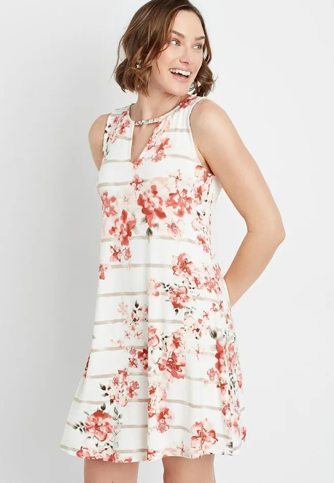 247 White Floral Keyhole Shift Dress Women Maurices Dresses and Jumpsuits