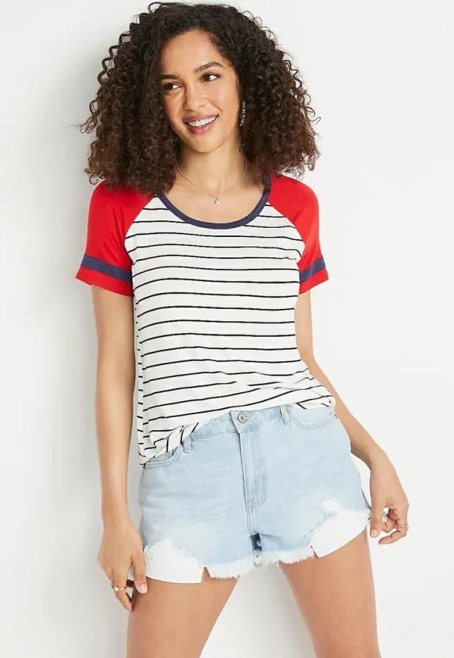 247 White Striped Baseball Tee Women Maurices Tops