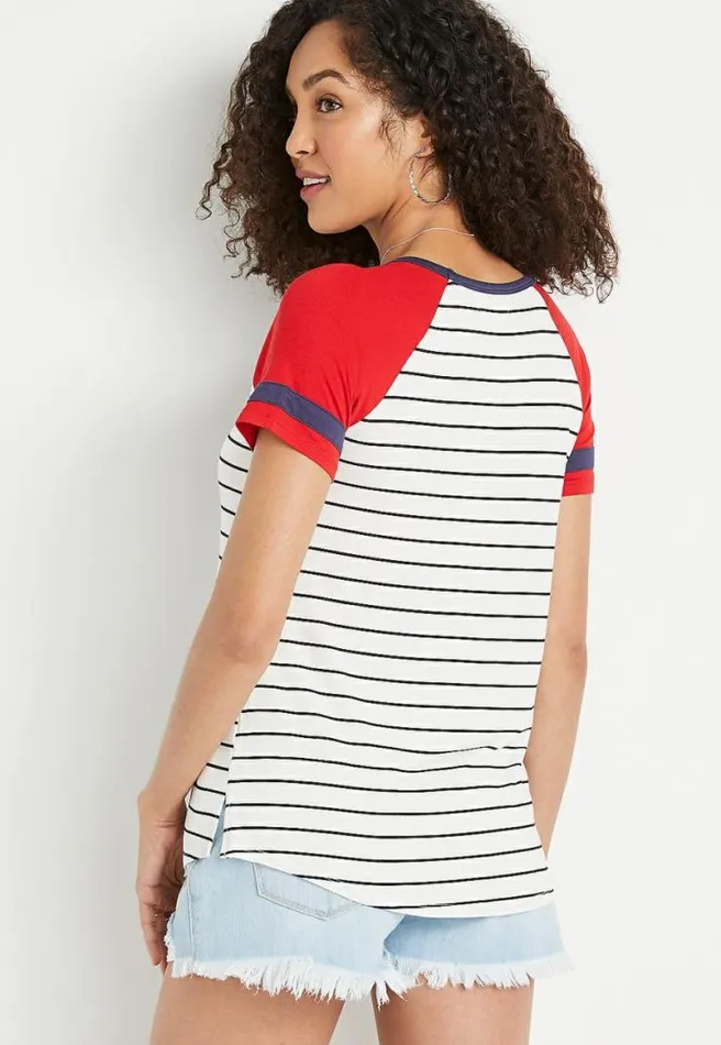247 White Striped Baseball Tee Women Maurices Tops