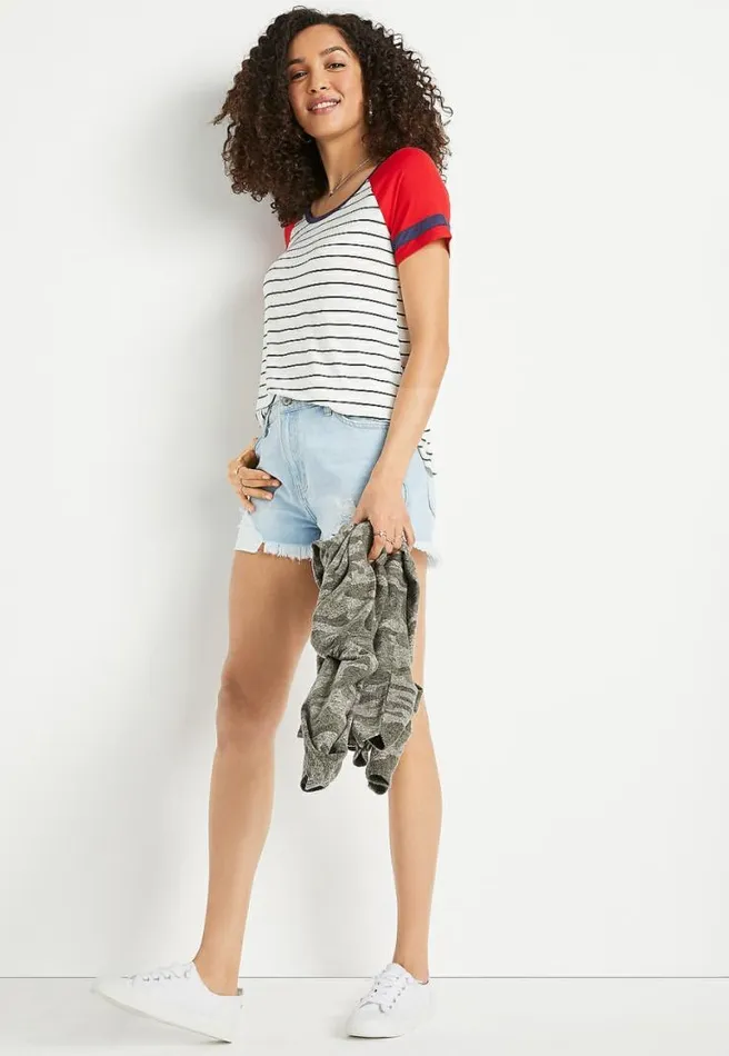247 White Striped Baseball Tee Women Maurices Tops