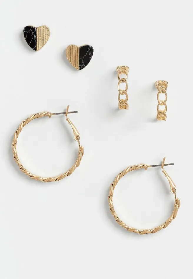3 Pack Heart Hoop Earring Set Women Maurices Jewelry
