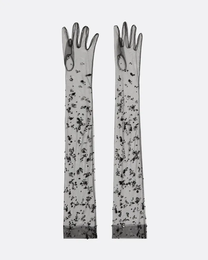 Accessories Astin Black Cluster Drops Embroidered Gloves Black Safiyaa Women