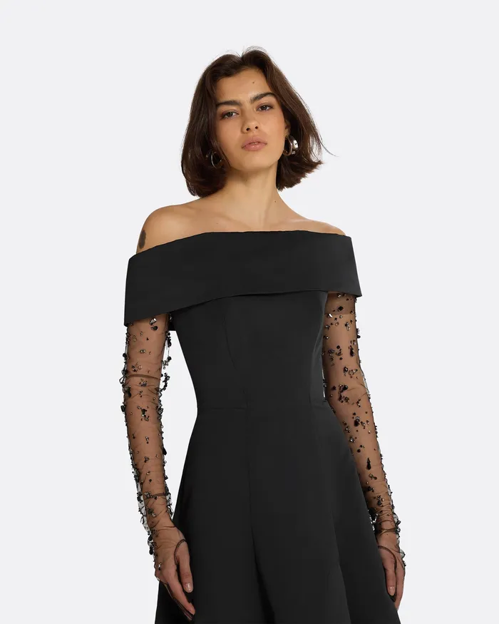 Accessories Astin Black Cluster Drops Embroidered Gloves Black Safiyaa Women