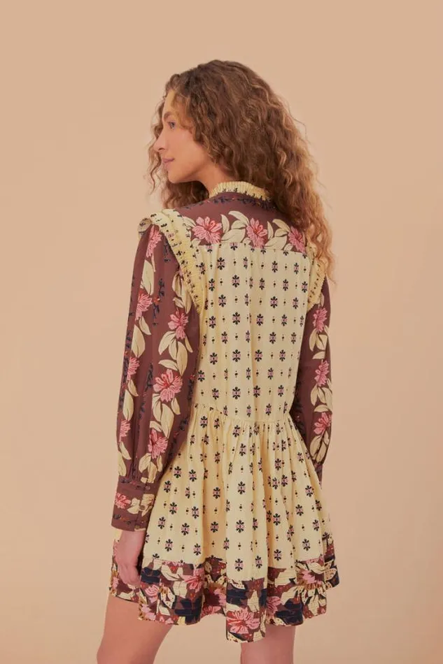 Ainika Maxi Floral Cream Open Yoke Mini Dress Women FARM Rio Mini Dresses