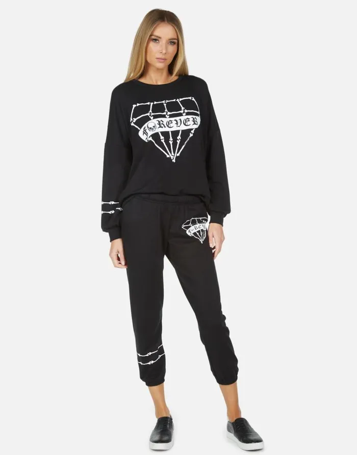Alana Bone Diamond Black Women Lauren Moshi Crop Sweatpants