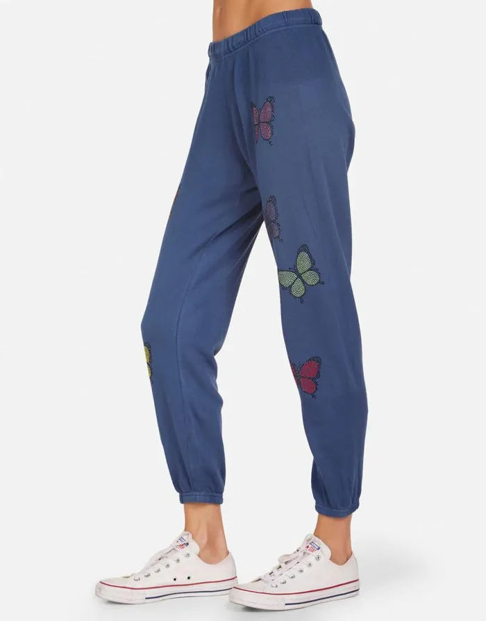 Alana Crystal Butterfly Denim Navy Women Lauren Moshi Crop Sweatpants