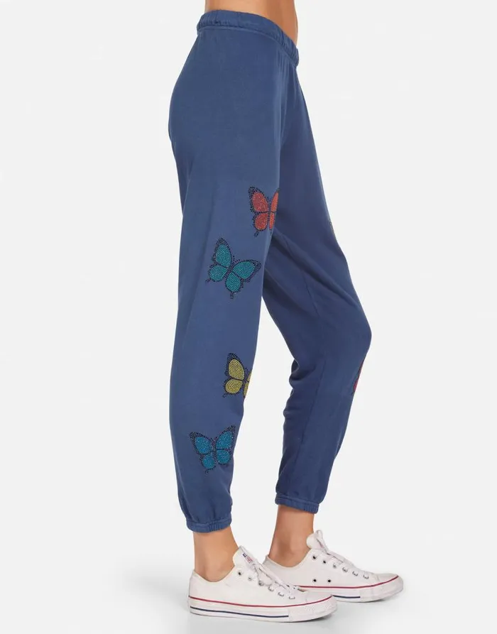 Alana Crystal Butterfly Denim Navy Women Lauren Moshi Crop Sweatpants