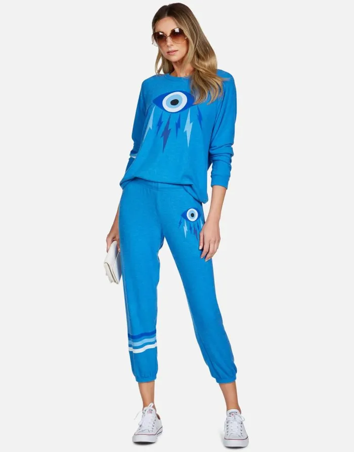 Alana Electric Evil Eye Sky Blue Women Lauren Moshi Crop Sweatpants