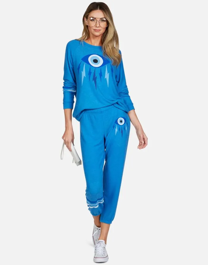 Alana Electric Evil Eye Sky Blue Women Lauren Moshi Crop Sweatpants