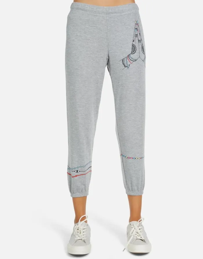 Alana Prayer Hands Heather Grey Women Lauren Moshi Crop Sweatpants
