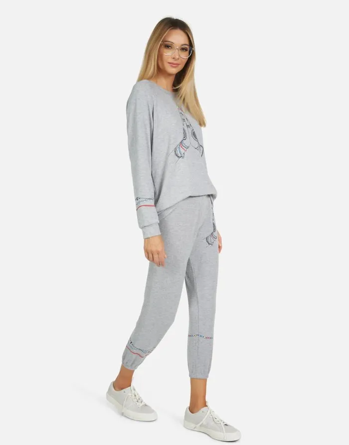 Alana Prayer Hands Heather Grey Women Lauren Moshi Crop Sweatpants