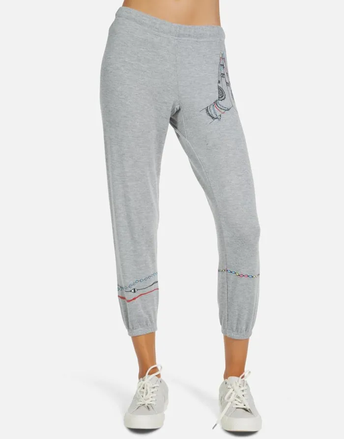 Alana Prayer Hands Heather Grey Women Lauren Moshi Crop Sweatpants
