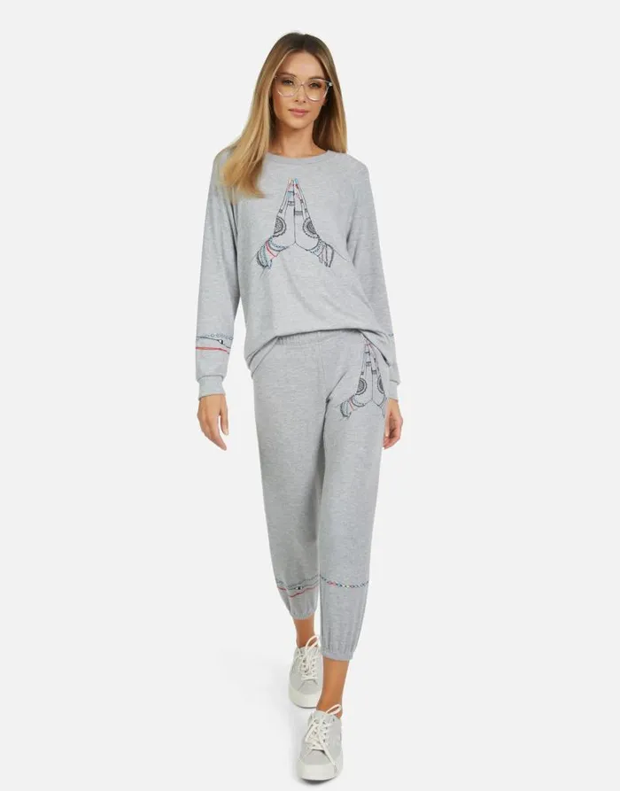Alana Prayer Hands Heather Grey Women Lauren Moshi Crop Sweatpants