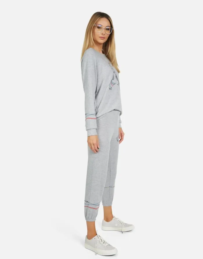 Alana Prayer Hands Heather Grey Women Lauren Moshi Crop Sweatpants