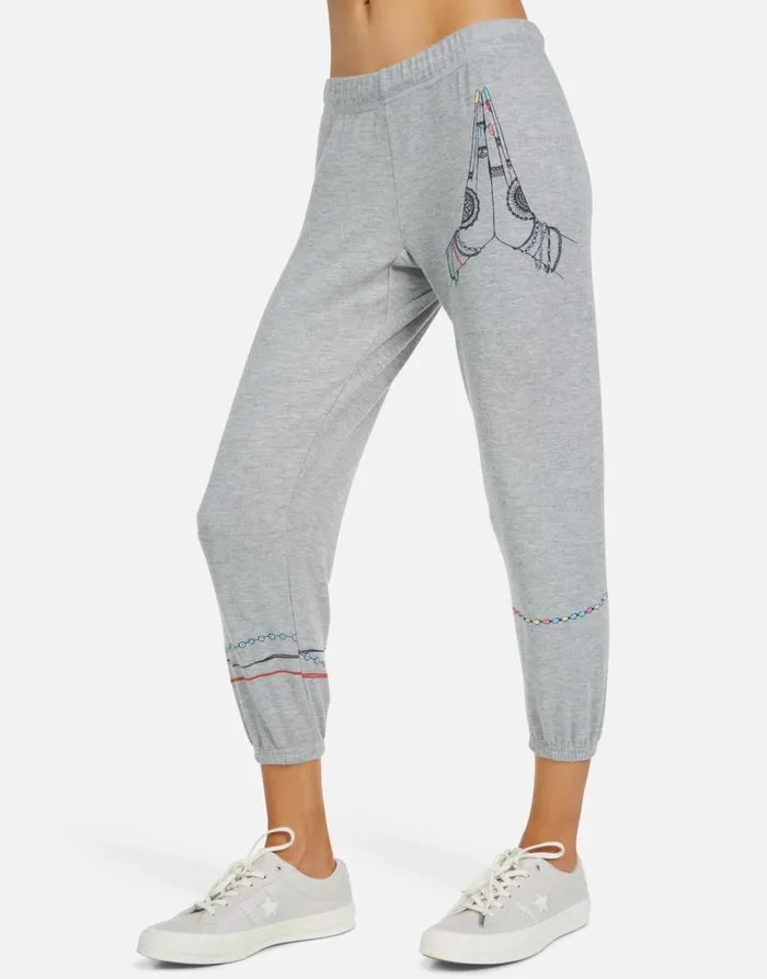 Alana Prayer Hands Heather Grey Women Lauren Moshi Crop Sweatpants
