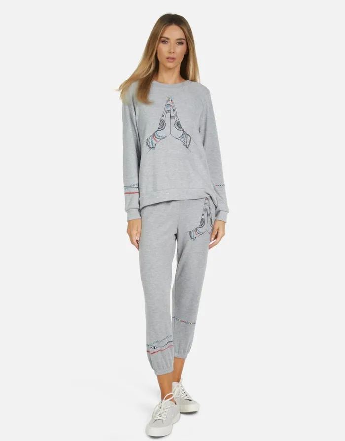 Alana Prayer Hands Heather Grey Women Lauren Moshi Crop Sweatpants