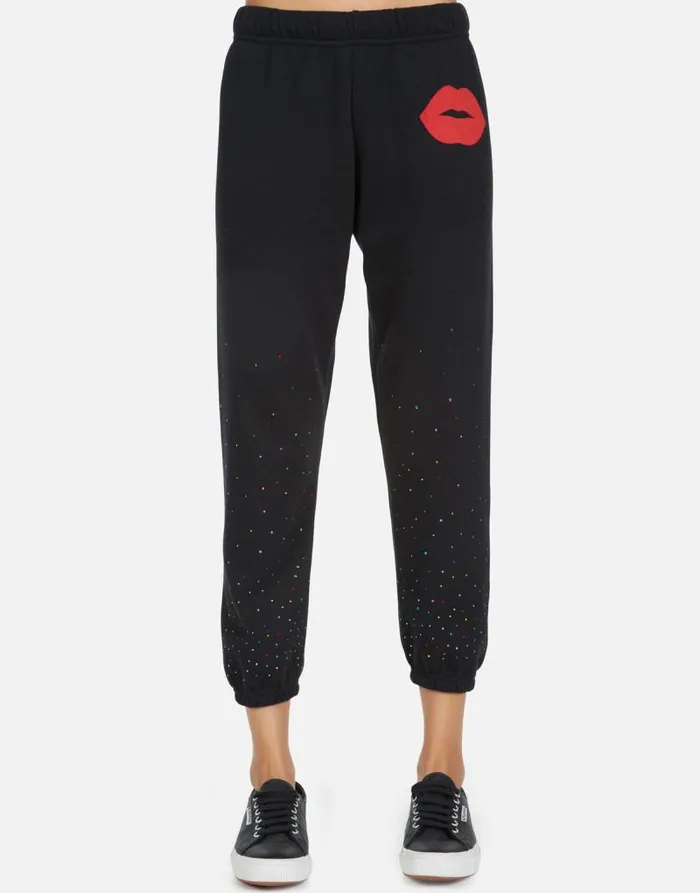 Alana Red Lip Black Women Lauren Moshi Crop Sweatpants