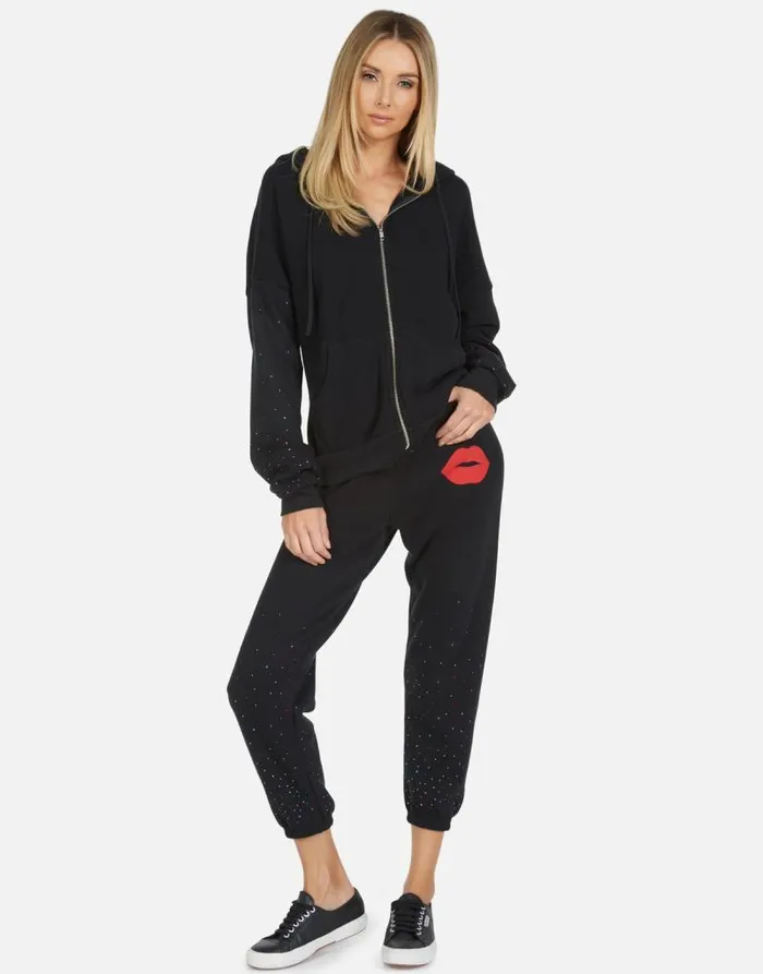 Alana Red Lip Black Women Lauren Moshi Crop Sweatpants