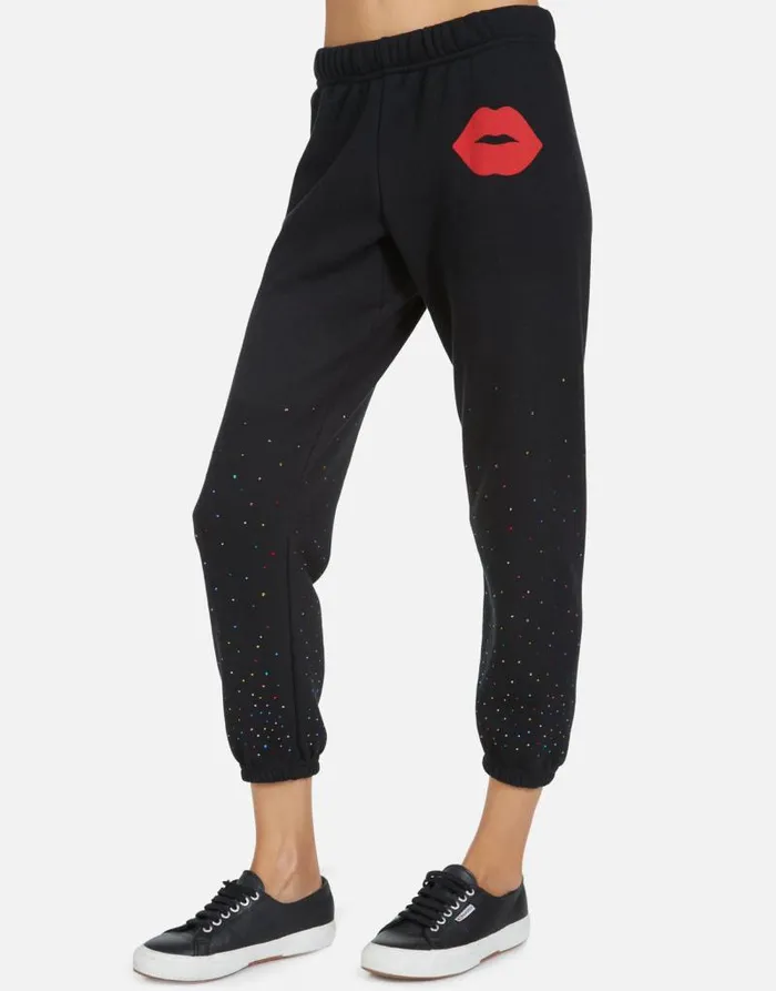 Alana Red Lip Black Women Lauren Moshi Crop Sweatpants