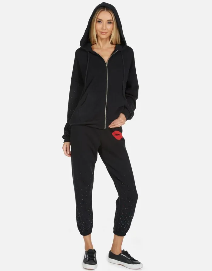 Alana Red Lip Black Women Lauren Moshi Crop Sweatpants