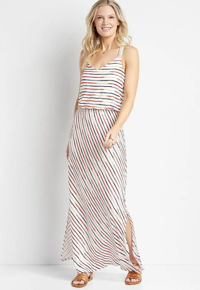 Americana Stripe Macrame Back Maxi Dress Women Maurices Dresses and Jumpsuits