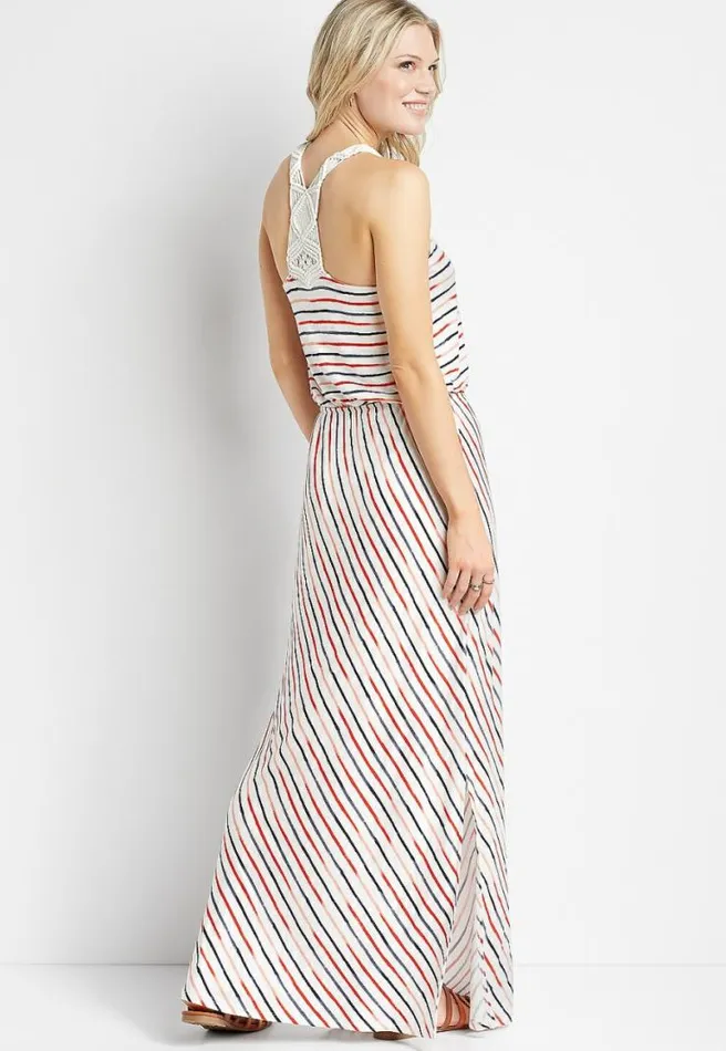 Americana Stripe Macrame Back Maxi Dress Women Maurices Dresses and Jumpsuits