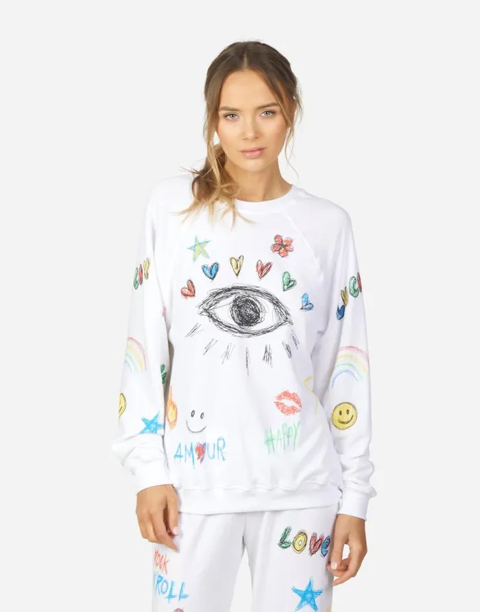 Anela Doodle Elements White Women Lauren Moshi Long Sleeve