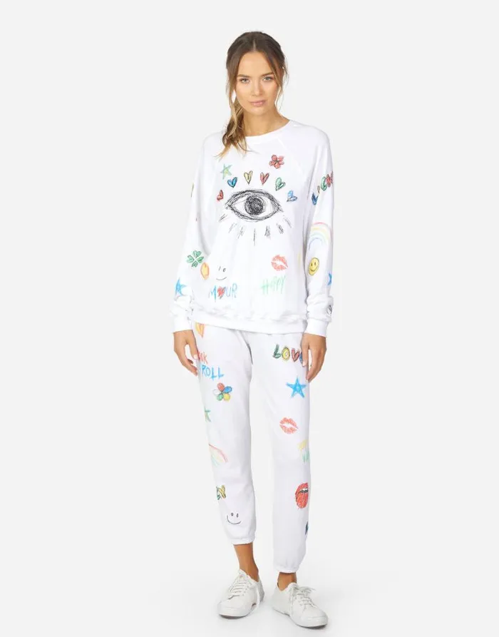 Anela Doodle Elements White Women Lauren Moshi Long Sleeve