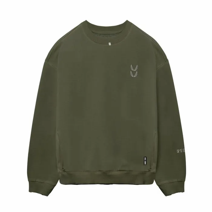 ASRV Hoodies and Sweatshirts Men Tech Essential Distressed Crewneck Faded Olive