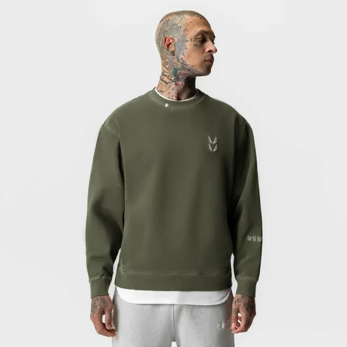 ASRV Hoodies and Sweatshirts Men Tech Essential Distressed Crewneck Faded Olive