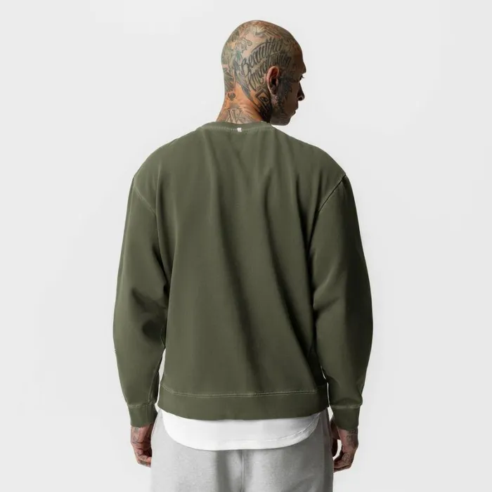 ASRV Hoodies and Sweatshirts Men Tech Essential Distressed Crewneck Faded Olive