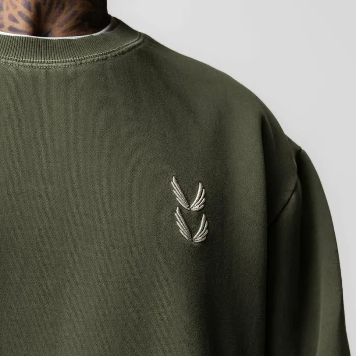 ASRV Hoodies and Sweatshirts Men Tech Essential Distressed Crewneck Faded Olive