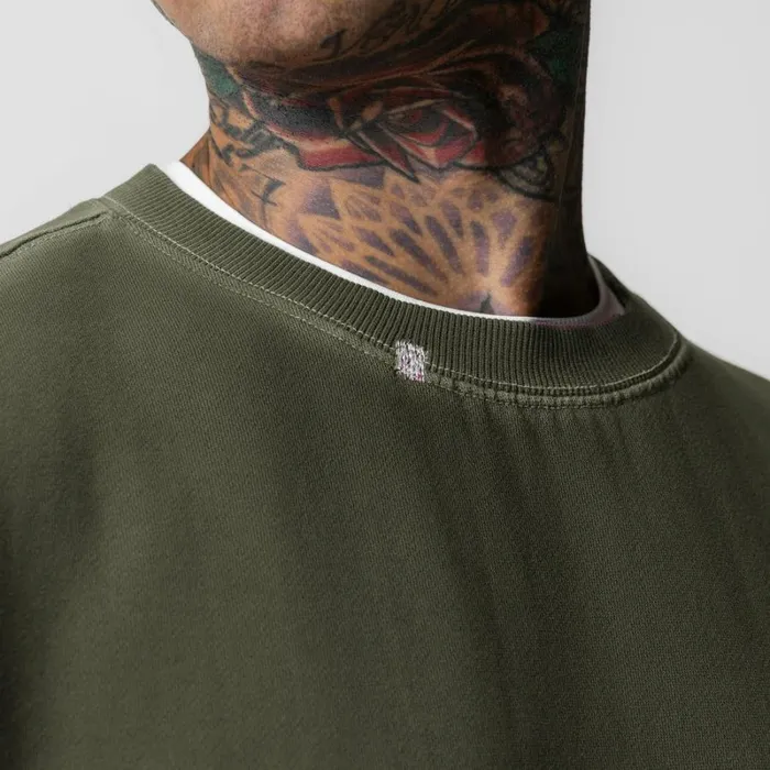 ASRV Hoodies and Sweatshirts Men Tech Essential Distressed Crewneck Faded Olive