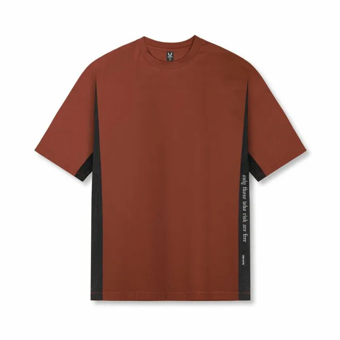 ASRV Short Sleeves Men Supima Mesh Panel Oversized Tee Brick