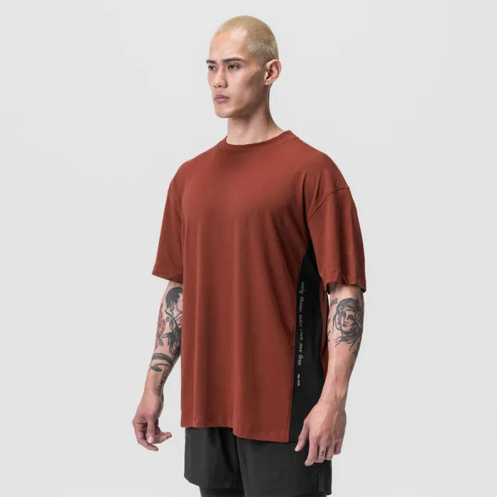 ASRV Short Sleeves Men Supima Mesh Panel Oversized Tee Brick